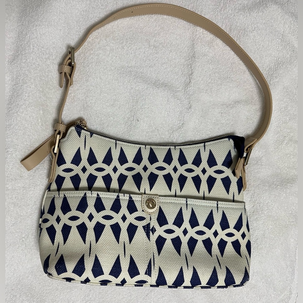 Spartina 449 Navy Blue and Beige Natural Linen and Leather Shoulder Purse